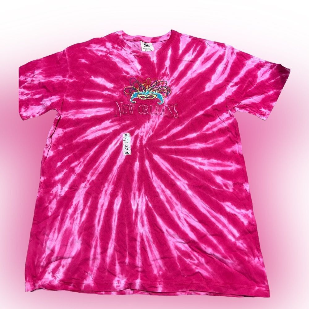 New Orleans Mardi Gras Tie-Dye Embroidered Tshirt NWT